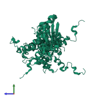 PDB entry 2bl5 coloured by chain, ensemble of 17 models, side view.