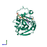 PDB entry 2blb coloured by chain, side view.