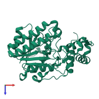 PDB entry 2bll coloured by chain, top view.