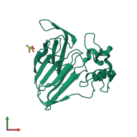 PDB entry 2blu coloured by chain, front view.