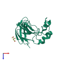 PDB entry 2blu coloured by chain, top view.