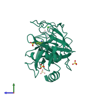 PDB entry 2blw coloured by chain, side view.