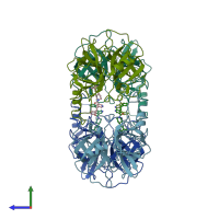 PDB entry 2bm2 coloured by chain, side view.