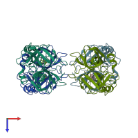 PDB entry 2bm2 coloured by chain, top view.