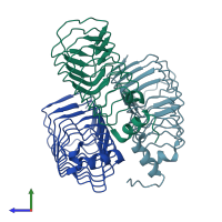 PDB entry 2bm7 coloured by chain, side view.