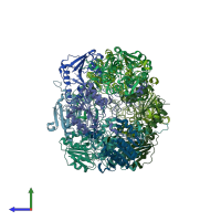 PDB entry 2bm8 coloured by chain, side view.