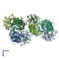 PDB entry 2bm8 coloured by chain, top view.