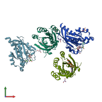 PDB entry 2bme coloured by chain, front view.