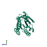 PDB entry 2bmj coloured by chain, side view.