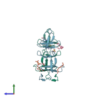 PDB entry 2bml coloured by chain, side view.