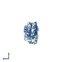 PDB entry 2bmx coloured by chain, side view.