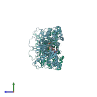 PDB entry 2bn4 coloured by chain, side view.
