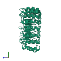 PDB entry 2bnh coloured by chain, side view.