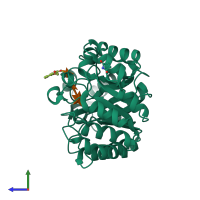 PDB entry 2bnj coloured by chain, side view.