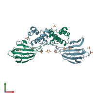 PDB entry 2bnm coloured by chain, front view.