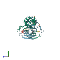 PDB entry 2bnm coloured by chain, side view.