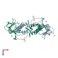 PDB entry 2bnm coloured by chain, top view.