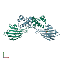 PDB entry 2bnn coloured by chain, front view.