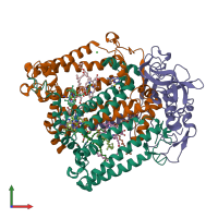 PDB entry 2bnp coloured by chain, front view.