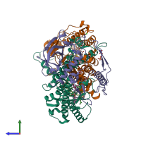 PDB entry 2bnp coloured by chain, side view.