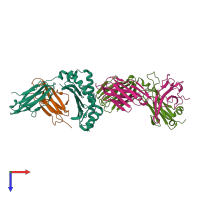 PDB entry 2bnr coloured by chain, top view.