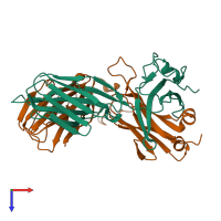PDB entry 2bnu coloured by chain, top view.
