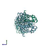 PDB entry 2bo6 coloured by chain, side view.