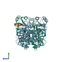 PDB entry 2boa coloured by chain, side view.