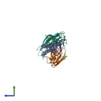 PDB entry 2boc coloured by chain, side view.