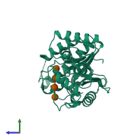 PDB entry 2bof coloured by chain, side view.