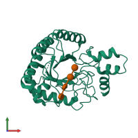 PDB entry 2bog coloured by chain, front view.