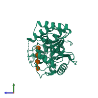 PDB entry 2bog coloured by chain, side view.