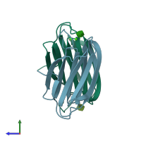 PDB entry 2boi coloured by chain, side view.