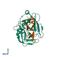 PDB entry 2bok coloured by chain, side view.