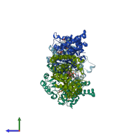 PDB entry 2bp1 coloured by chain, side view.