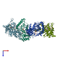 PDB entry 2bp1 coloured by chain, top view.