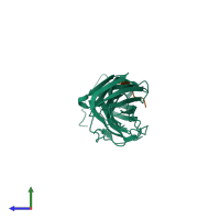 PDB entry 2bp5 coloured by chain, side view.