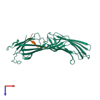 PDB entry 2bp5 coloured by chain, top view.