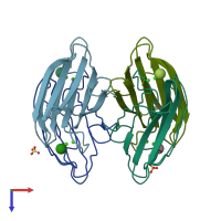 PDB entry 2bp6 coloured by chain, top view.