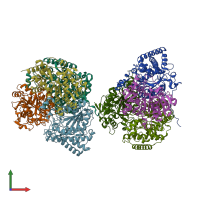 PDB entry 2bp7 coloured by chain, front view.