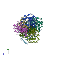 PDB entry 2bp7 coloured by chain, side view.