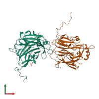 PDB entry 2bp8 coloured by chain, front view.
