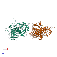 PDB entry 2bp8 coloured by chain, top view.