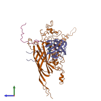 PDB entry 2bpa coloured by chain, side view.