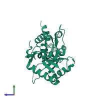 PDB entry 2bpc coloured by chain, side view.