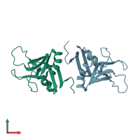 PDB entry 2bpd coloured by chain, front view.