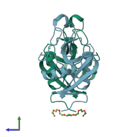 PDB entry 2bpe coloured by chain, side view.