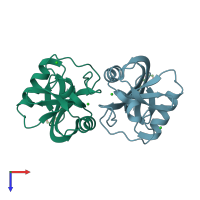 PDB entry 2bpe coloured by chain, top view.