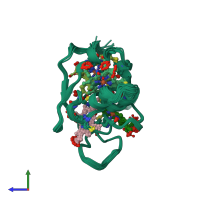 PDB entry 2bpn coloured by chain, ensemble of 20 models, side view.