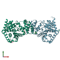 PDB entry 2bpq coloured by chain, front view.